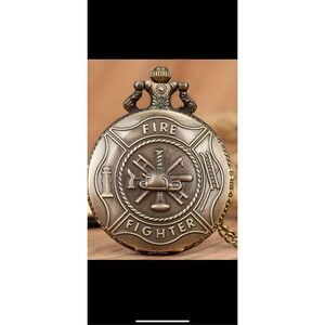 🚒 Firefighter Pocket Watch Necklace – Antique Bronze – Fire Dept Gift – With Bo
